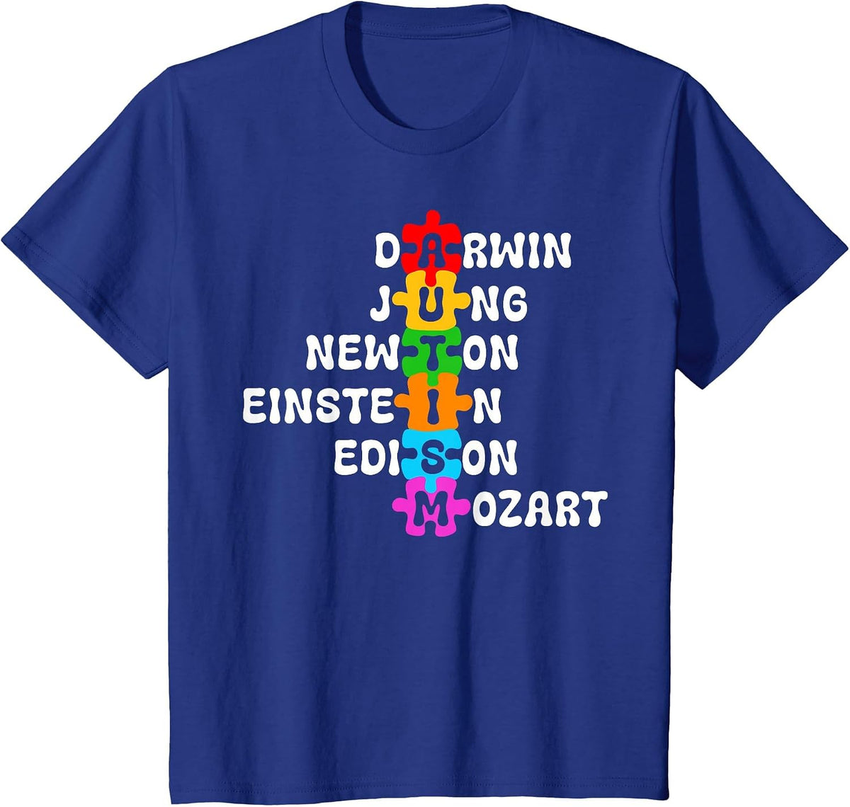 Autism Awareness Darwin Jung Newton Einstein Edison Mozart T-Shirt - Royal Blue