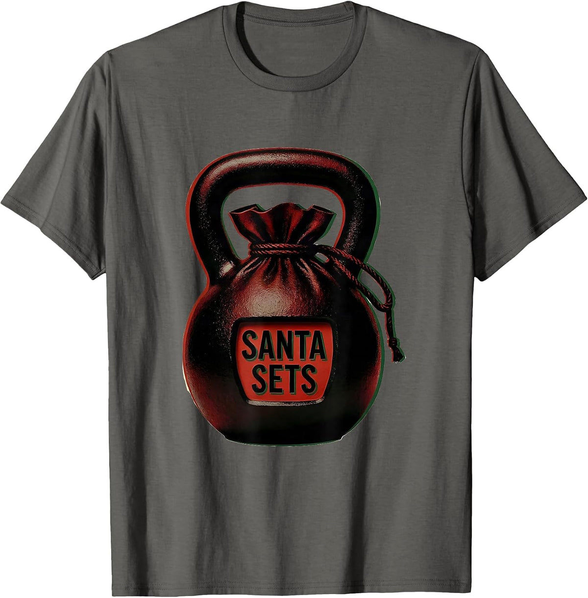Santa Sets Editorial Conceptual Christmas Gym Weightlifting T-Shirt - Asphalt Grey