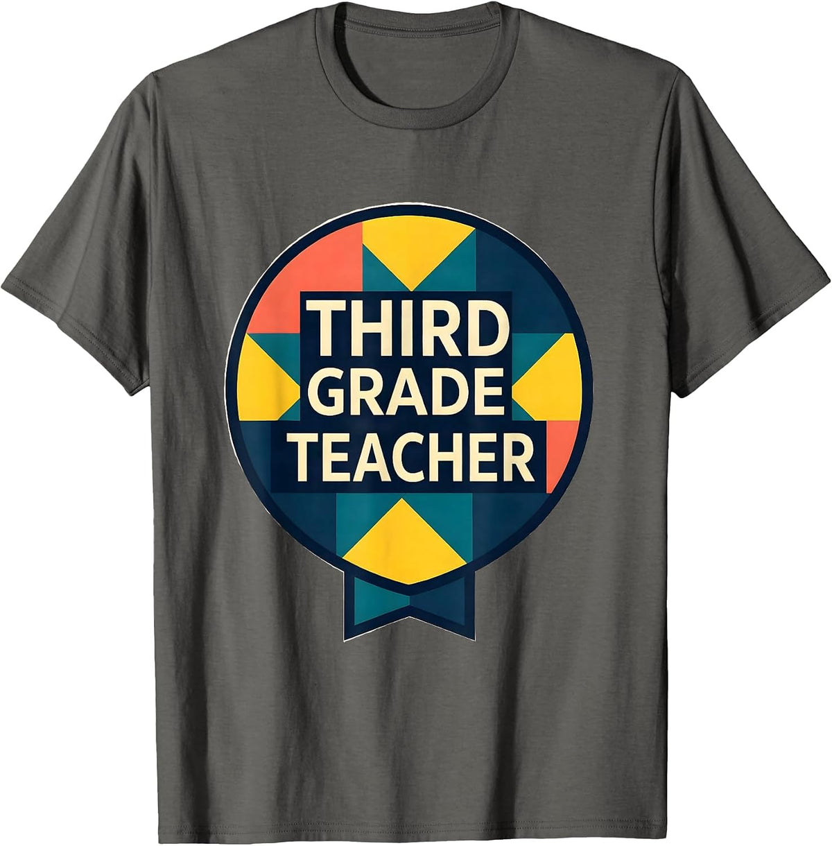 Third Grade Teacher Quilt Block Patchwork Back To School T-Shirt - Asphalt Grey