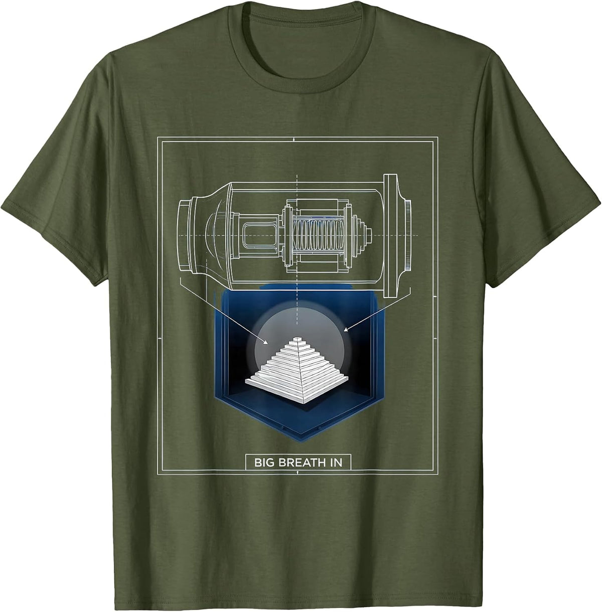 Big Breath In Technical Blueprint Radiologic Technologist T-Shirt - Olive Green