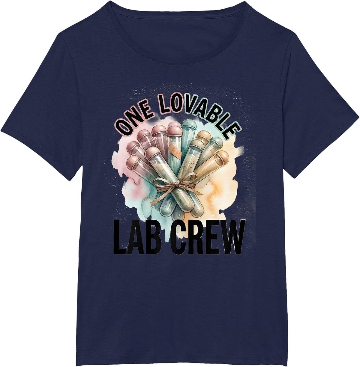 Women's One Lovable Lab Crew Watercolor Lab Tech Phlebotomist T-Shirt - Navy Blue