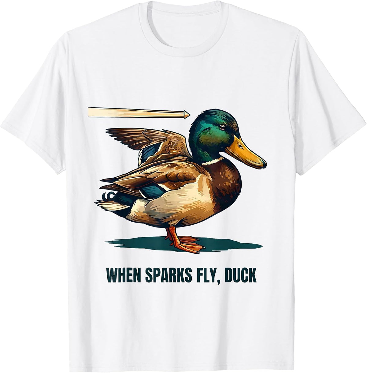 Men's When Sparks Fly Duck Funny Novelty Gift for Duck Lovers T-Shirt - White