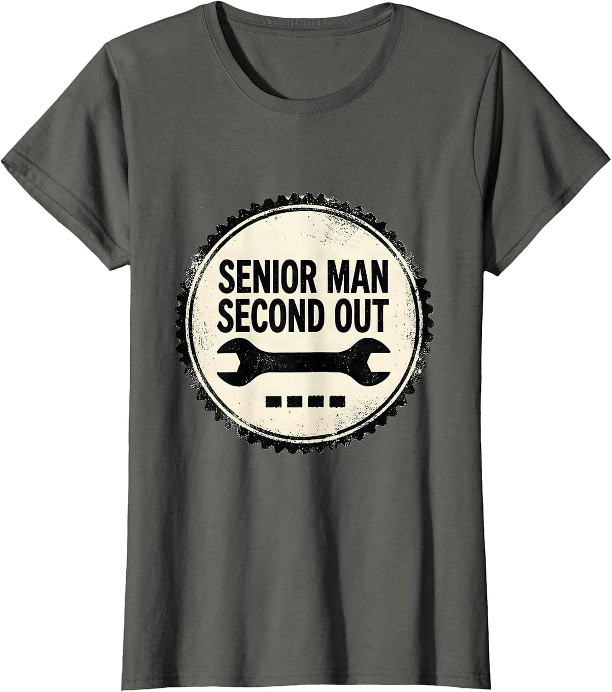 Women's Senior Man Second Out Rubber Stamp Firefighter Fire Dept T-Shirt - Asphalt Grey
