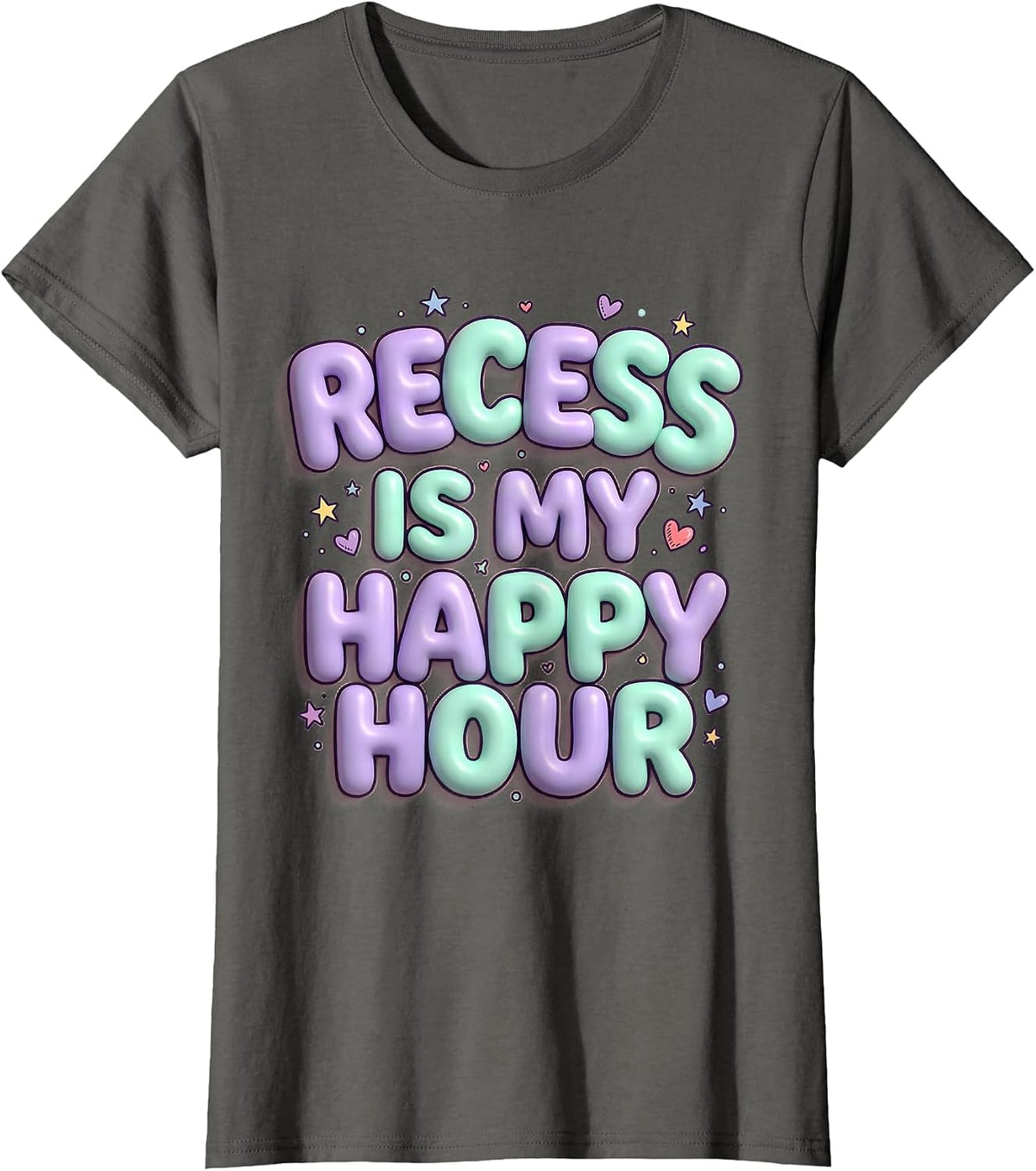 Women's Recess Is My Happy Hour Third Grade Teacher T-Shirt - Asphalt Grey