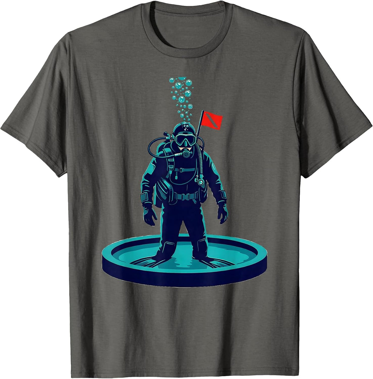 Scuba Diver Tiny Pool Vintage Screenprint Poster T-Shirt - Asphalt Grey