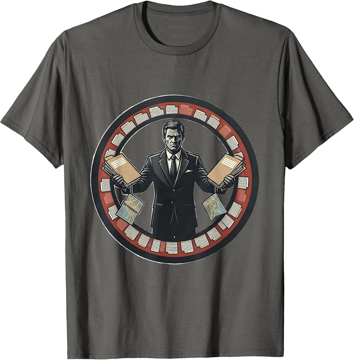 Men's Teacher Badge Stencil Graphic History Humor T-Shirt - Asphalt Grey