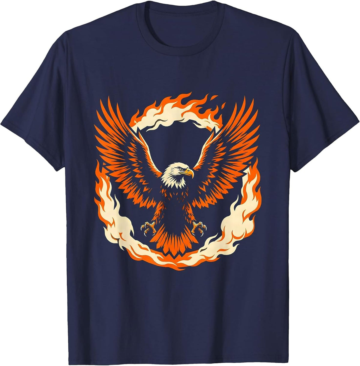 Firefighter Eagle Fire and Smoke Wings Graphic T-Shirt - Navy Blue