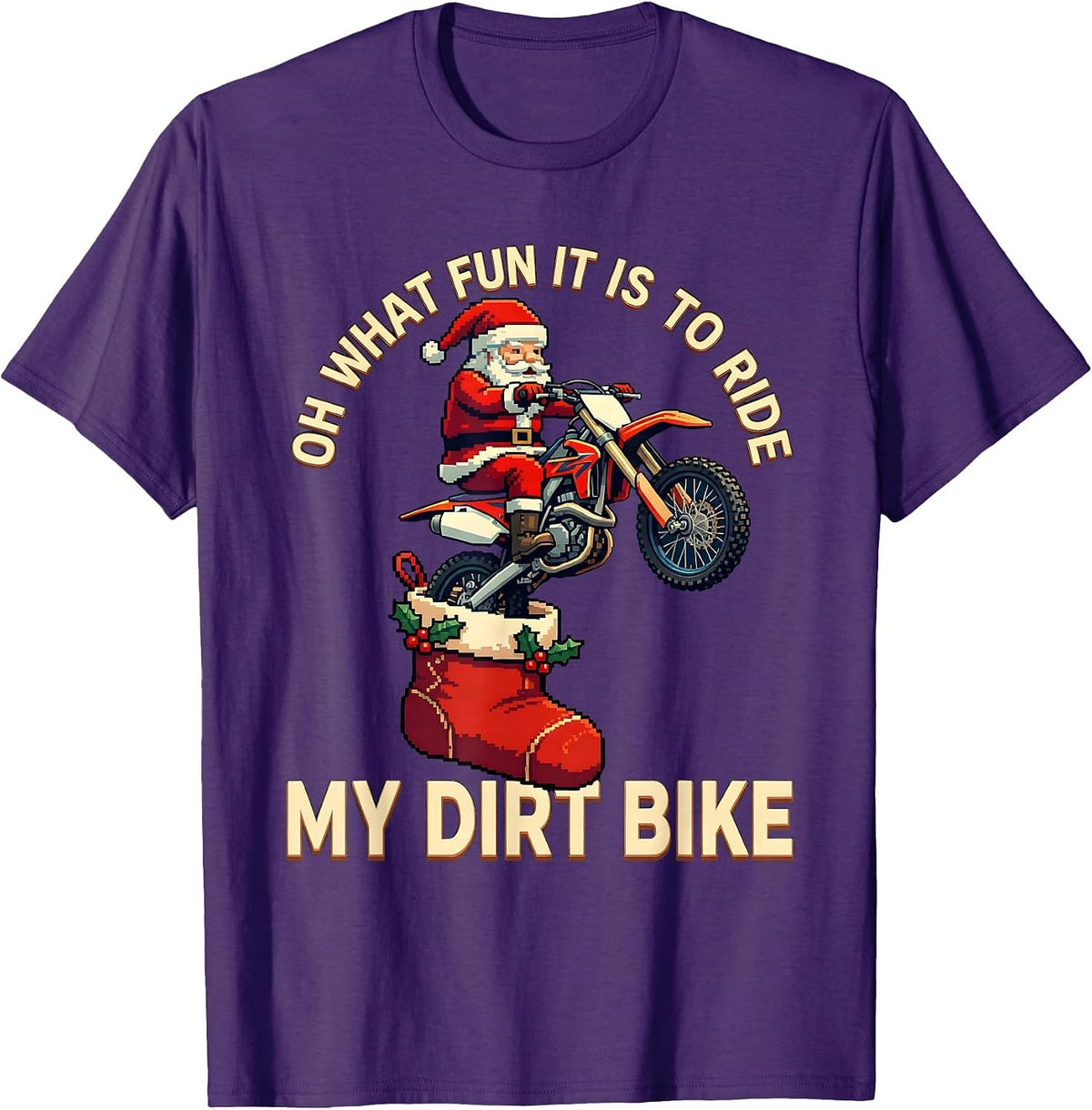 Oh What Fun It Is To Ride My Dirt Bike Pixel Art Biker T-Shirt - Purple
