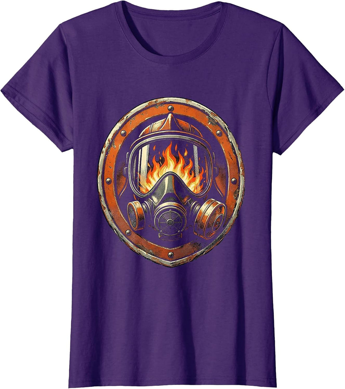 Women's Firefighter Mask Flames Reflected in Visor Graphic T-Shirt - Purple