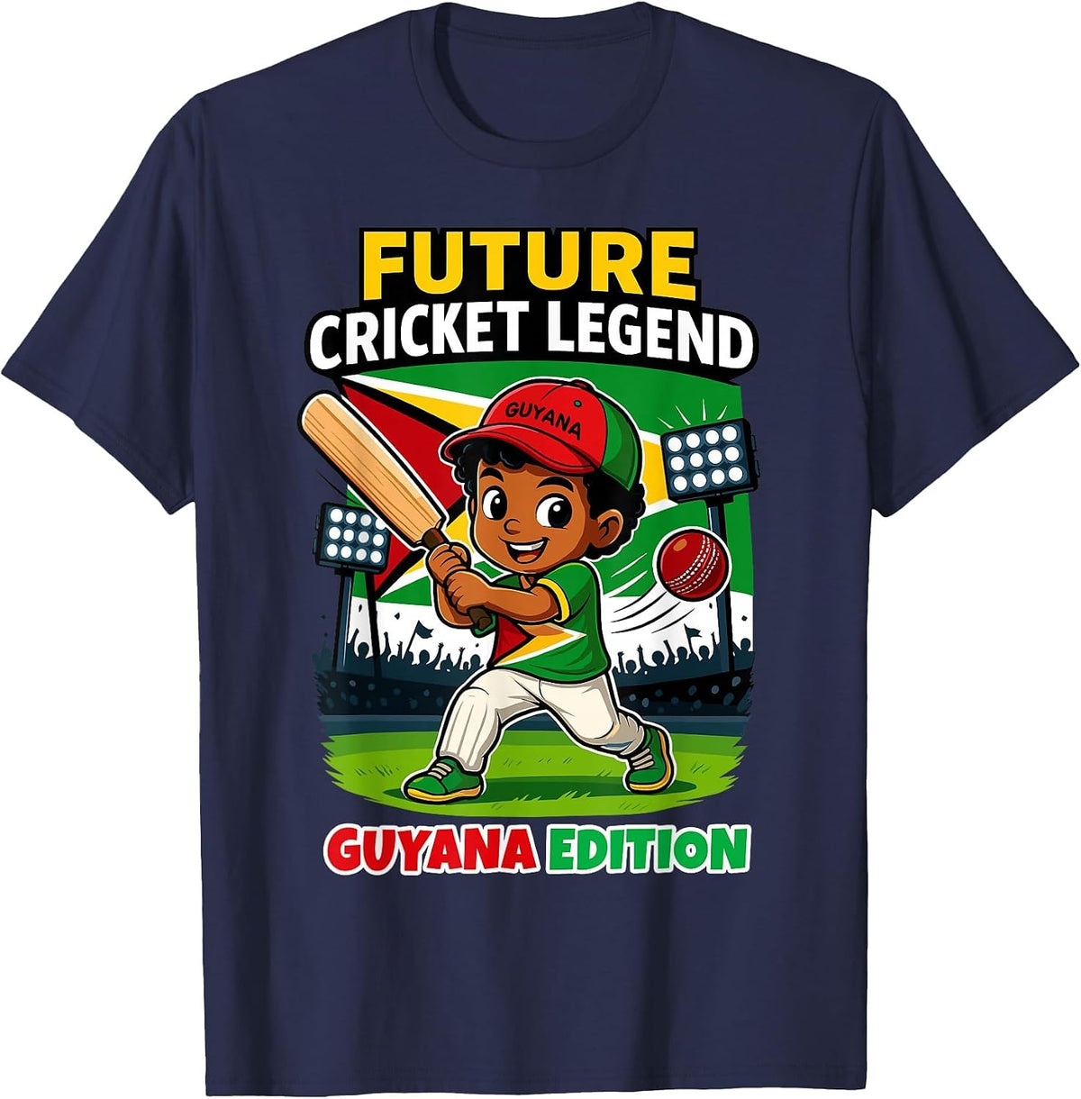 Future Cricket Legend Guyana Edition Boy for Boys Kids T-Shirt - Navy Blue