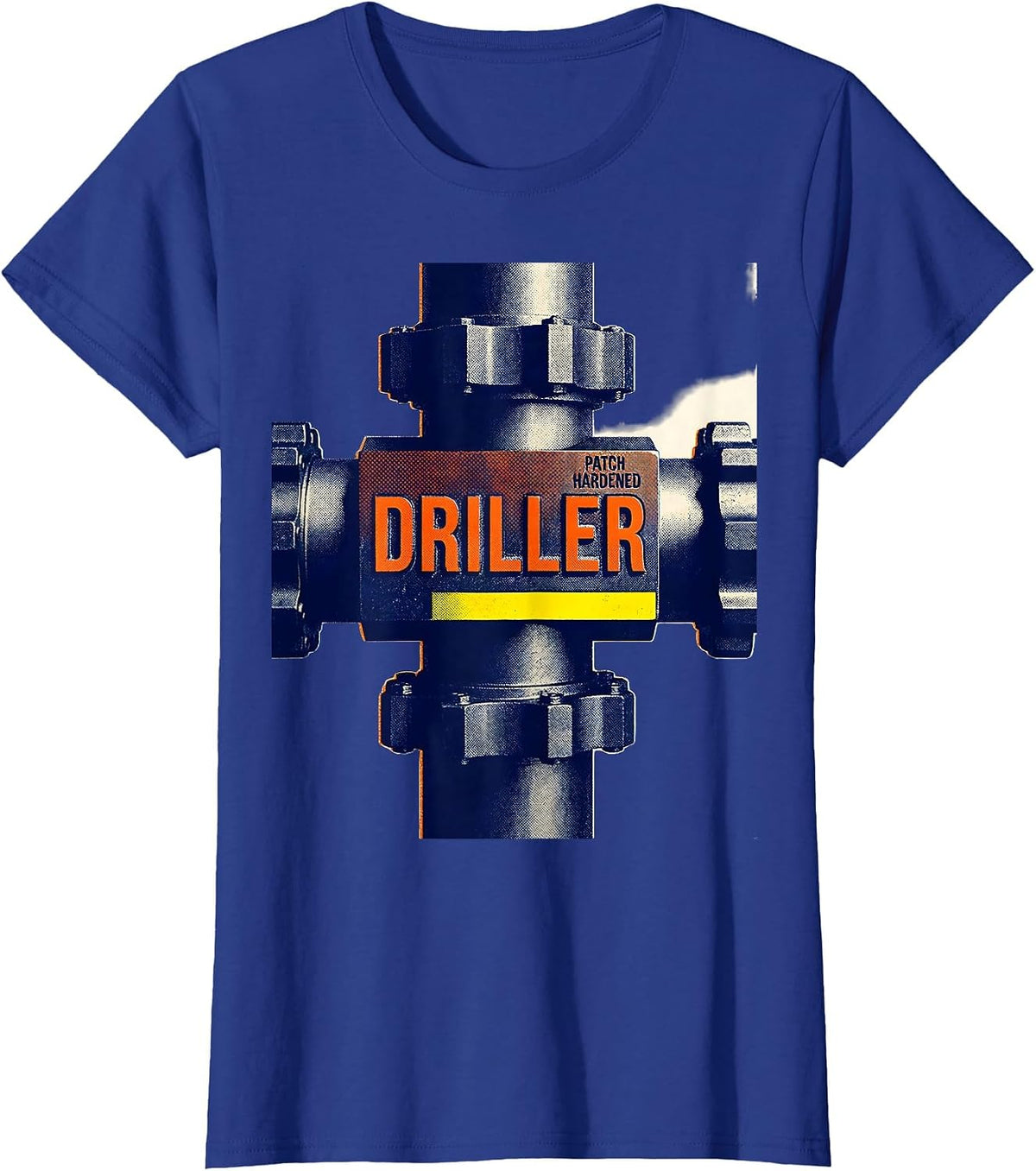 Women's Driller, Patch Hardened Oilfield Worker Rugged Occupation T-Shirt - Royal Blue