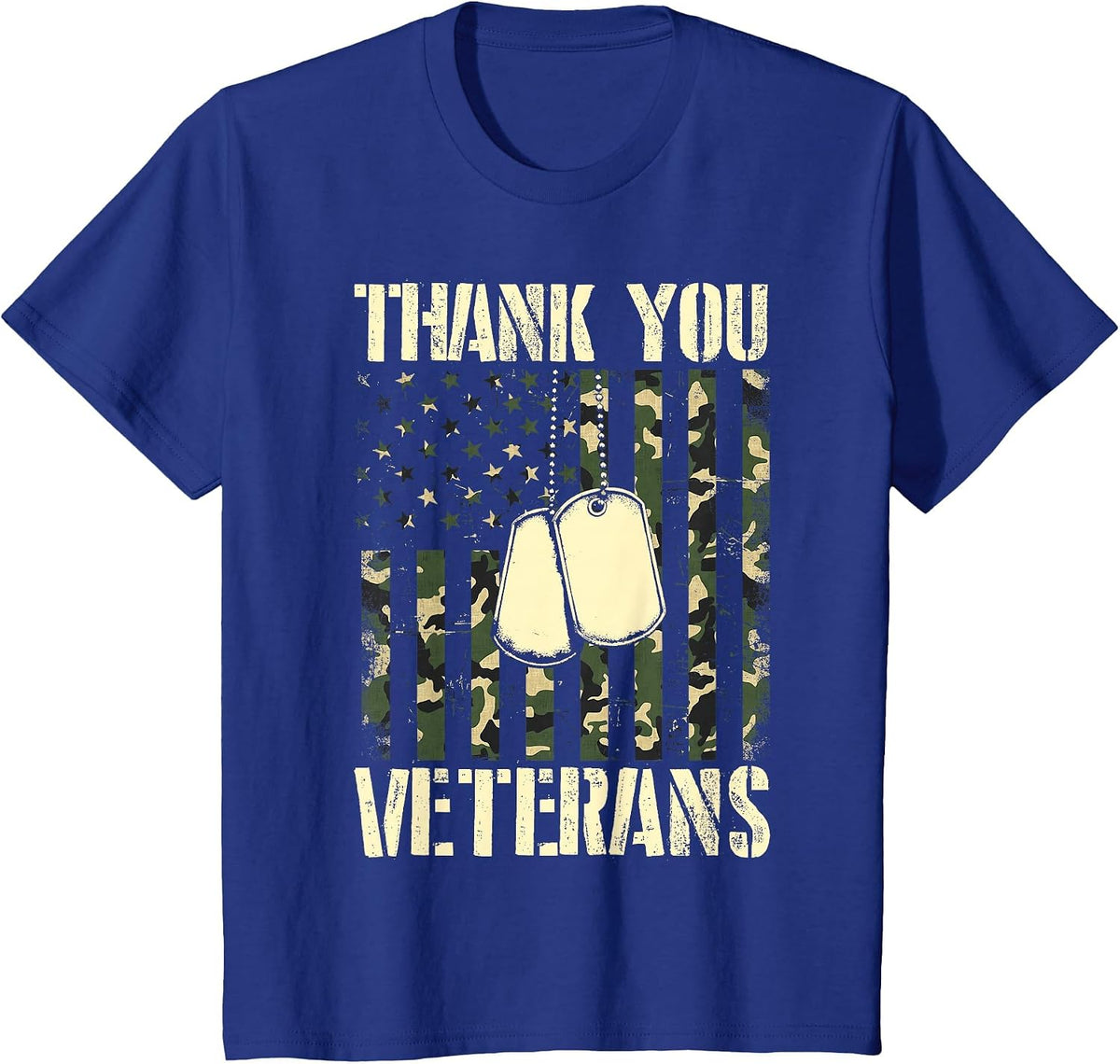 Thank You Veterans Patriotic Dog Tag American Flag Men Women T-Shirt - Royal Blue