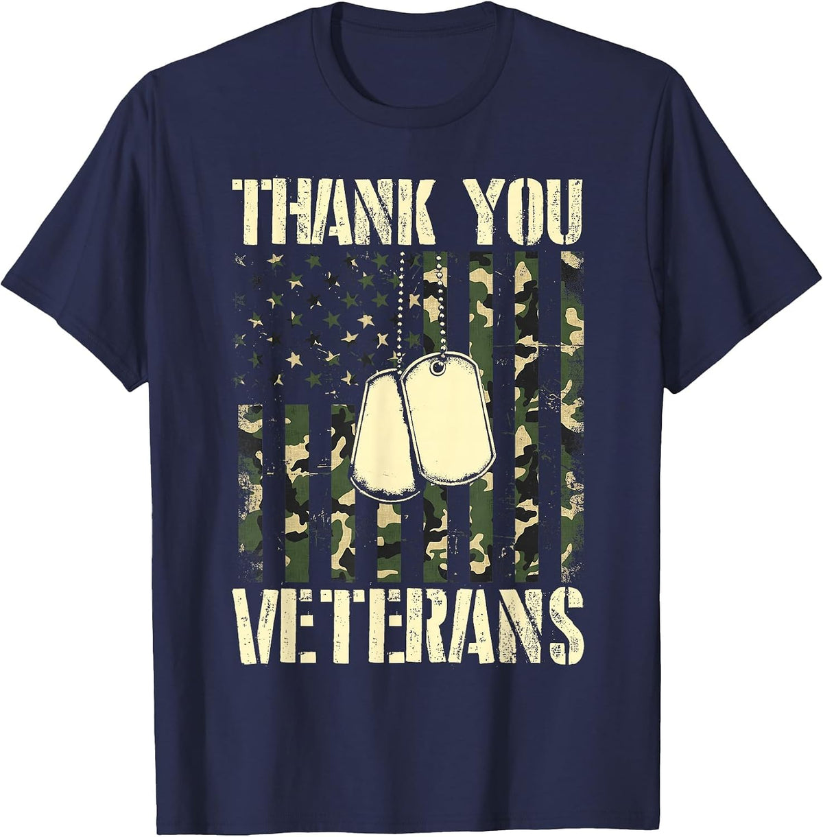 Thank You Veterans Patriotic Dog Tag American Flag Men Women T-Shirt - Navy Blue