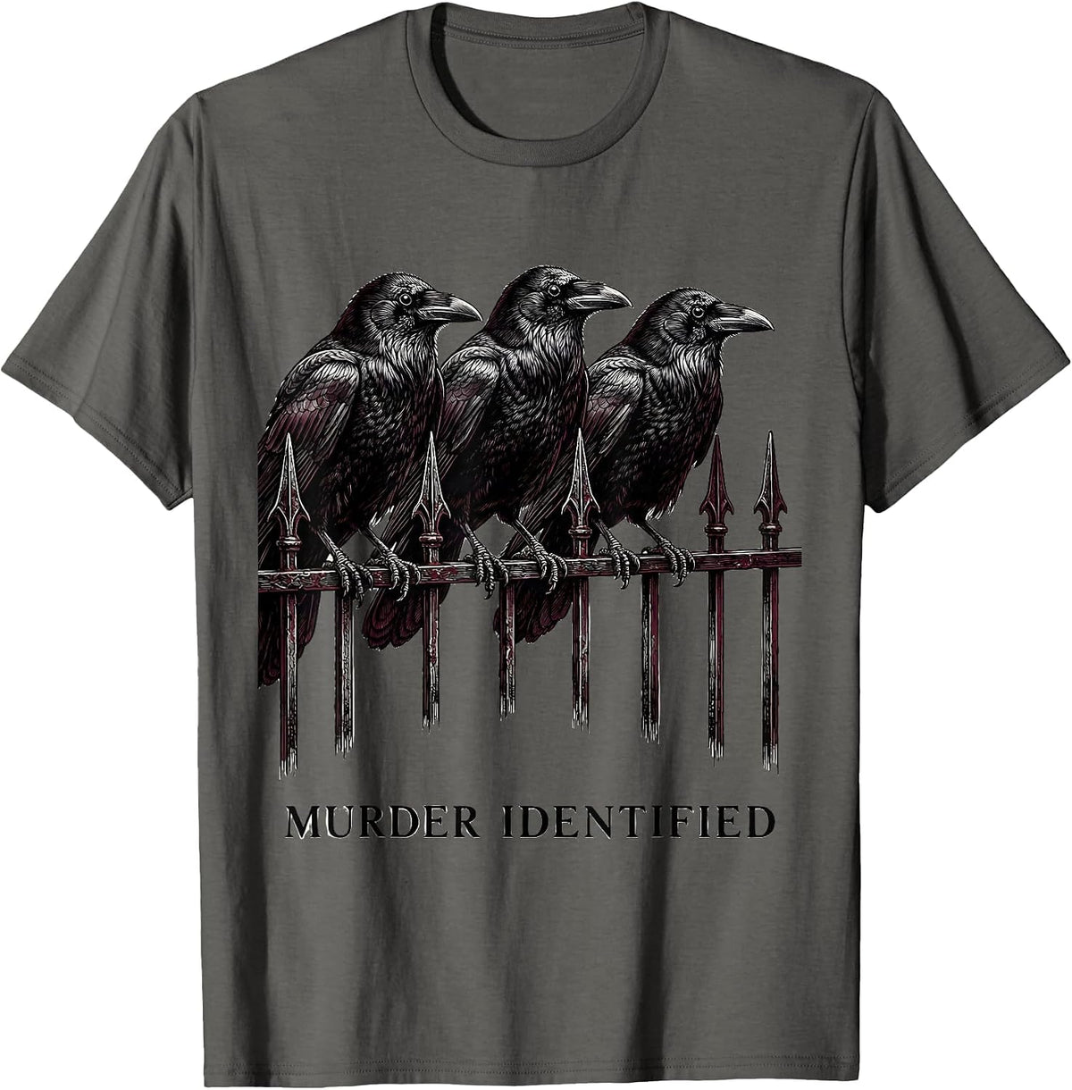 Murder Identified Gothic Dark Humor Crow Raven Bird Lover T-Shirt - Asphalt Grey