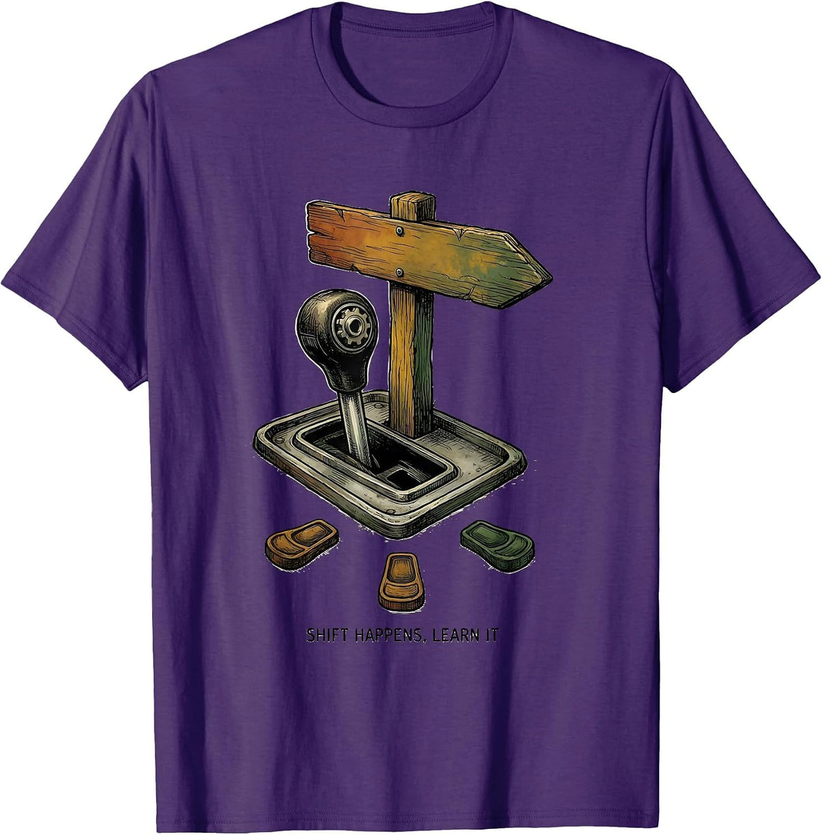 Shift Happens, Learn It Manual Transmission Car Guy Humor T-Shirt - Purple
