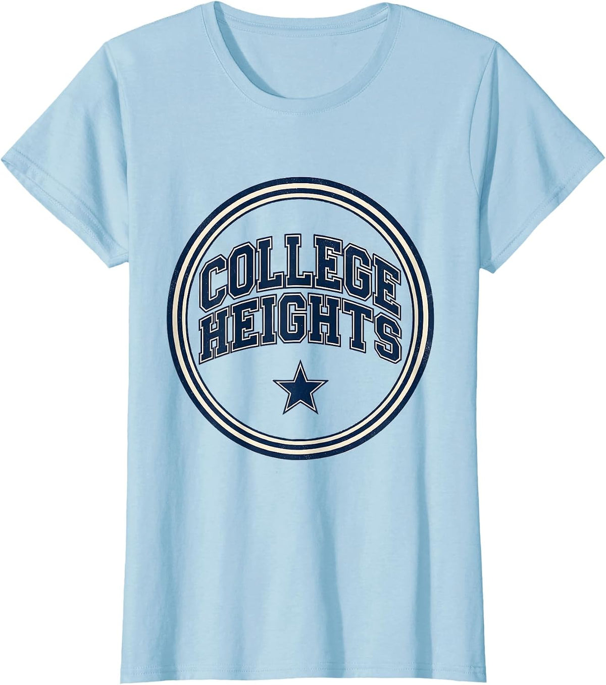 College Heights Vintage Arched Text Retro T-Shirt - Baby Blue