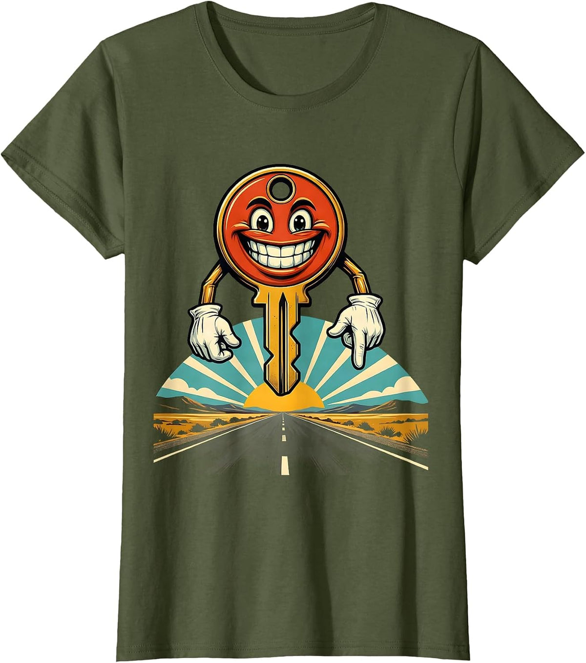 Women's Car Key Open Road Valley Forge Automotive Graphic T-Shirt - Olive Green