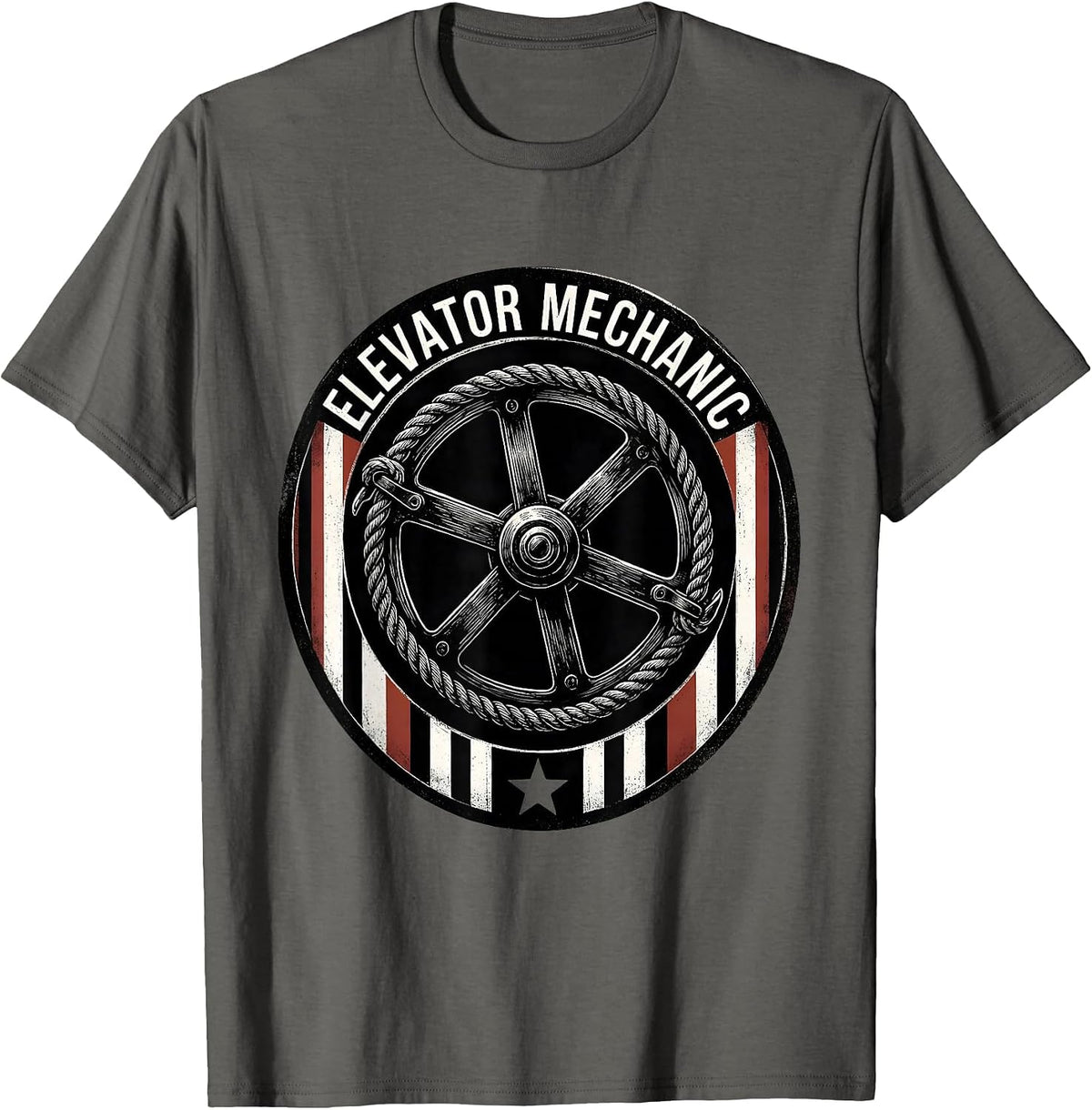 Elevator Mechanic Scratchboard Patriotic American Flag Gift T-Shirt - Asphalt Grey