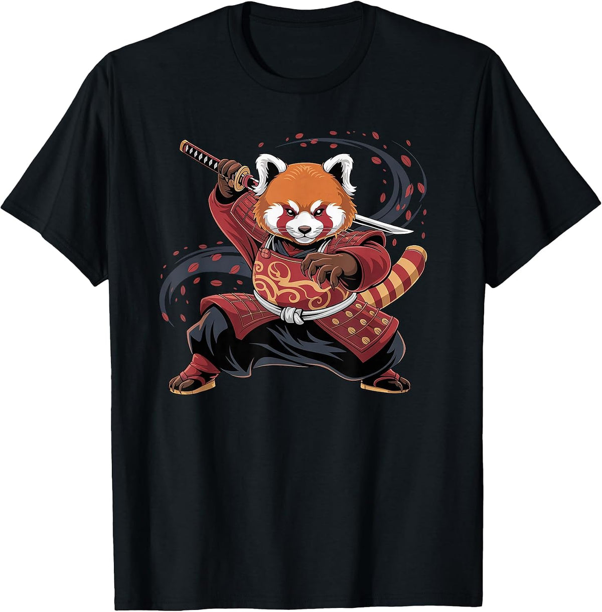 Red Panda Samurai Warrior Ninja Japanese Art Japan T-Shirt - Black