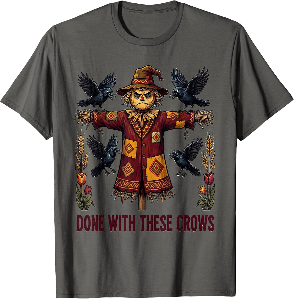 Done With These Crows Fawk Off Crow Design T-Shirt - Asphalt Grey