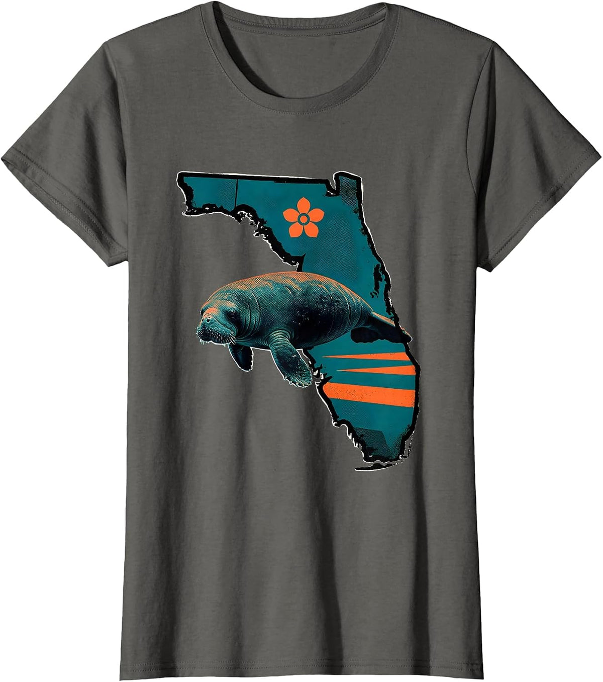 Women's Florida Peninsula Manatee Vintage Beach Retro Pride T-Shirt - Asphalt Grey