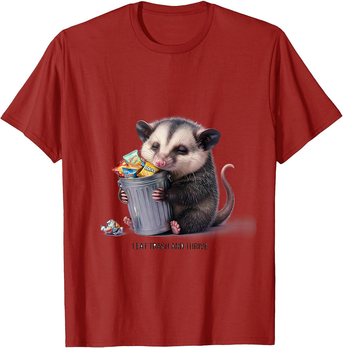 Men's I Eat Trash And Thrive Cute Kawaii Opossum Meme Humor T-Shirt - Cranberry Red