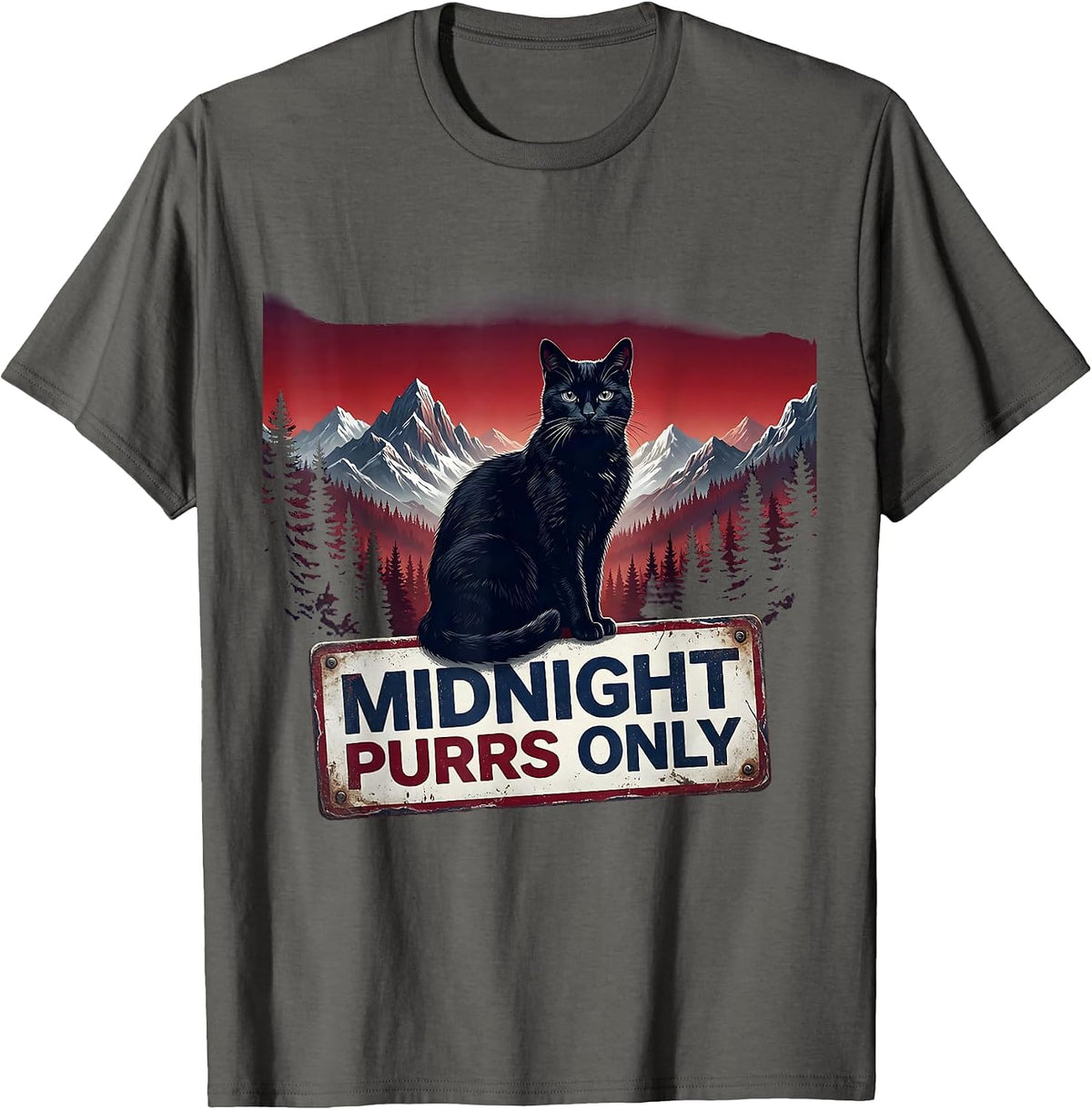 Midnight Purrs Only Black Cat Design T-Shirt - Asphalt Grey