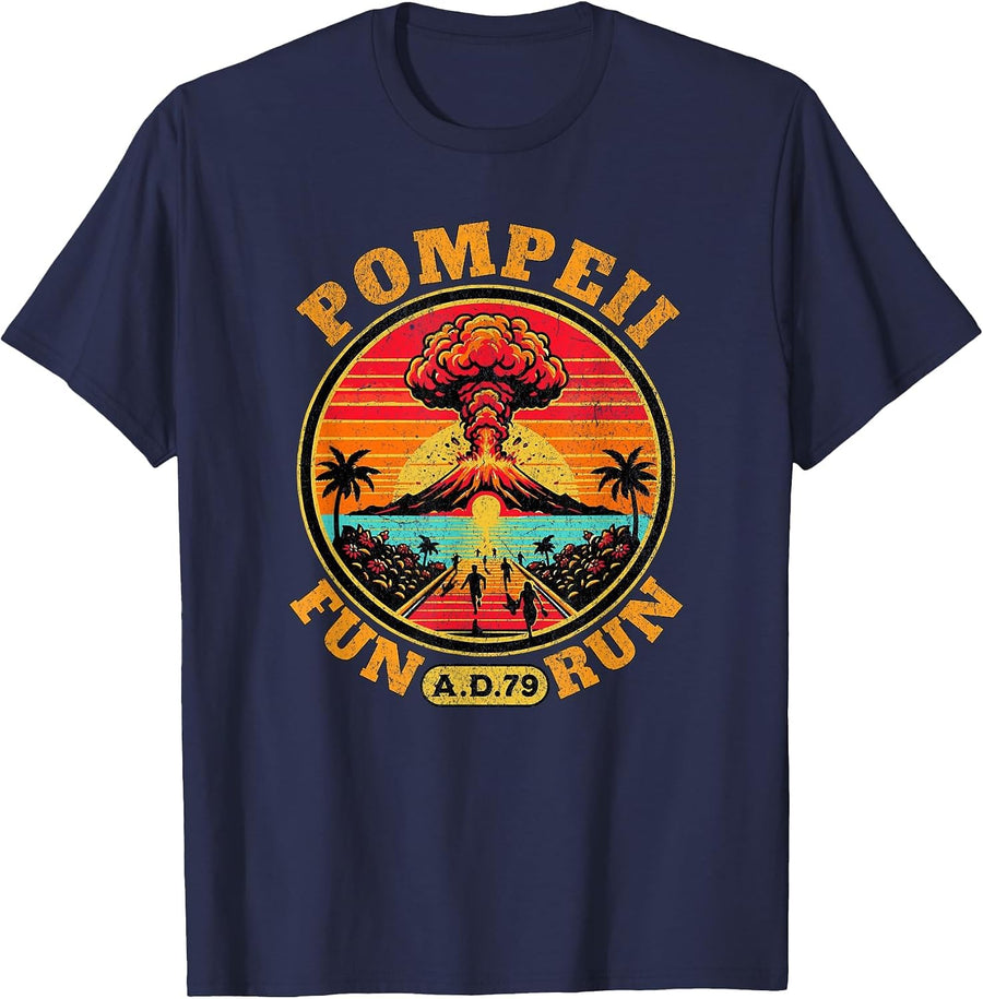 Pompeii Fun Run Marathon Geography Volcanologist Volcanology T-Shirt - Navy Blue