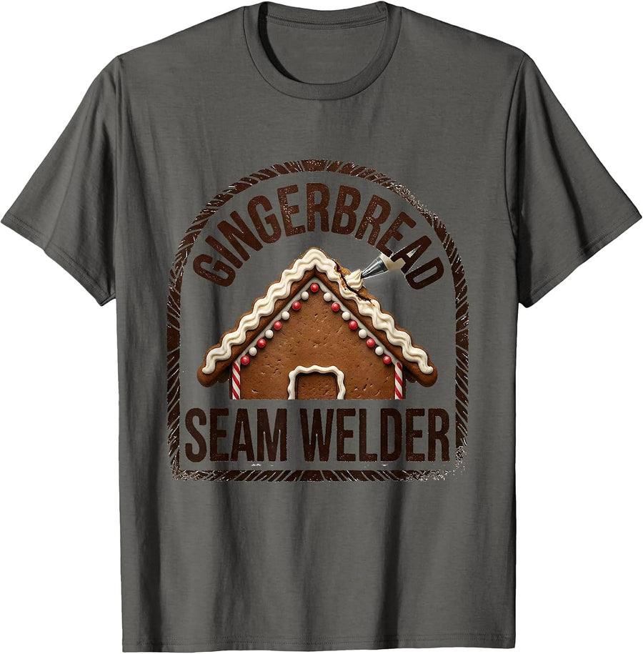 Gingerbread Seam Welder Funny Gingerbread House Decorating T-Shirt - Asphalt Grey