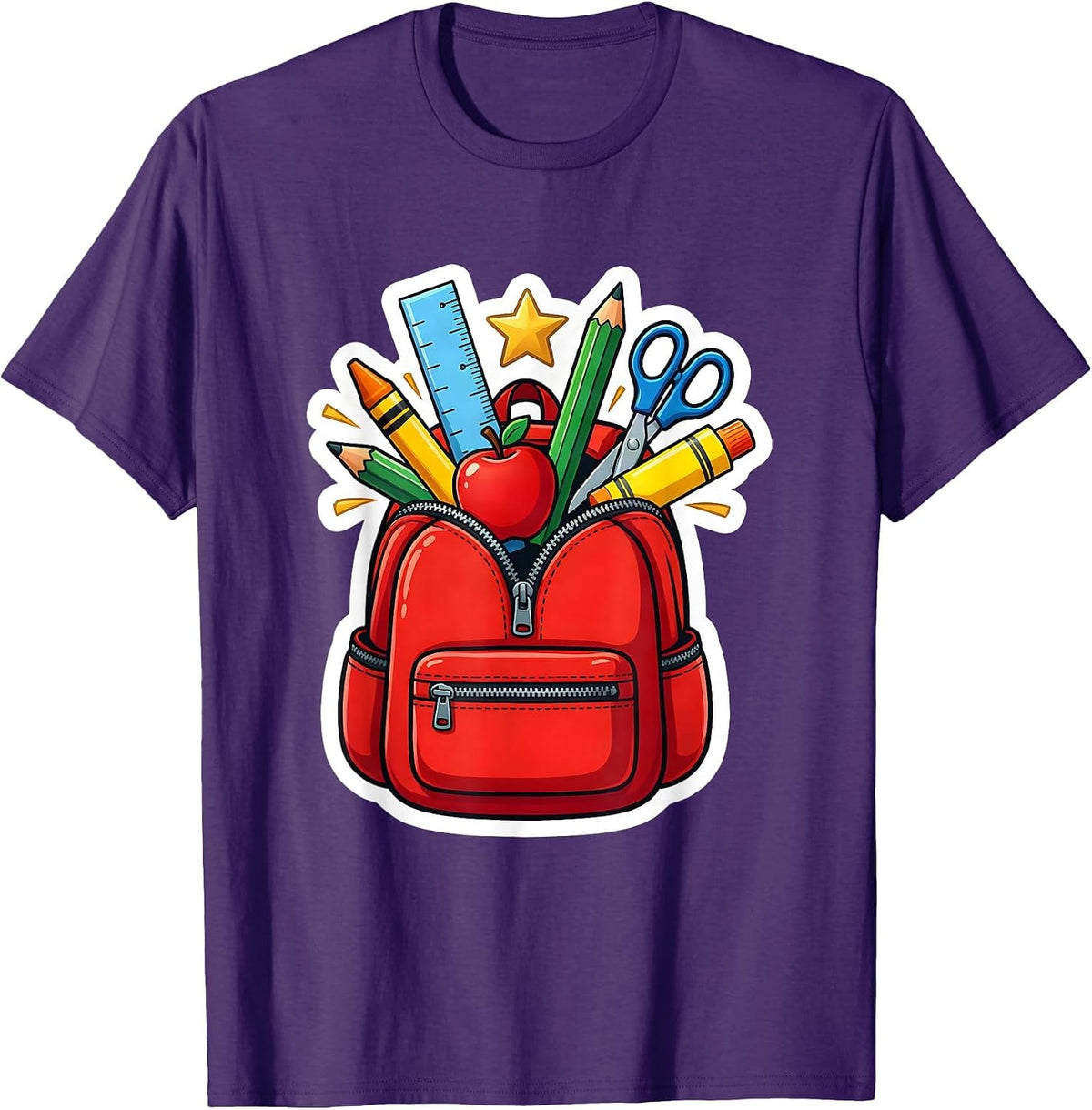 Men's First Grade Teacher Overstuffed Backpack Graphic T-Shirt - Purple