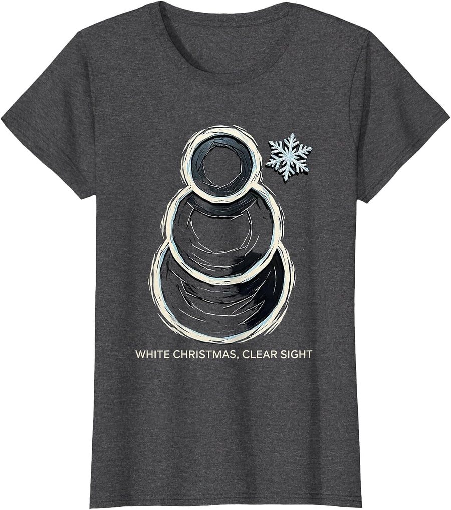 Women's White Christmas Clear Sight Linocut Optometrist Holiday T-Shirt - Dark Heather Grey