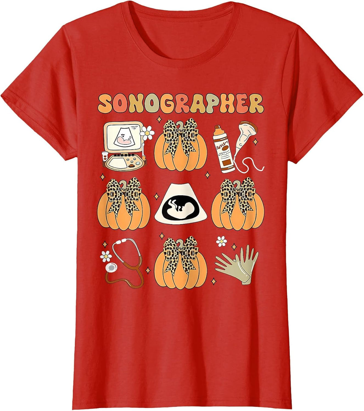 Coquette Sonographer Fall Ultrasound Tech Nurse Thanksgiving T-Shirt - Red