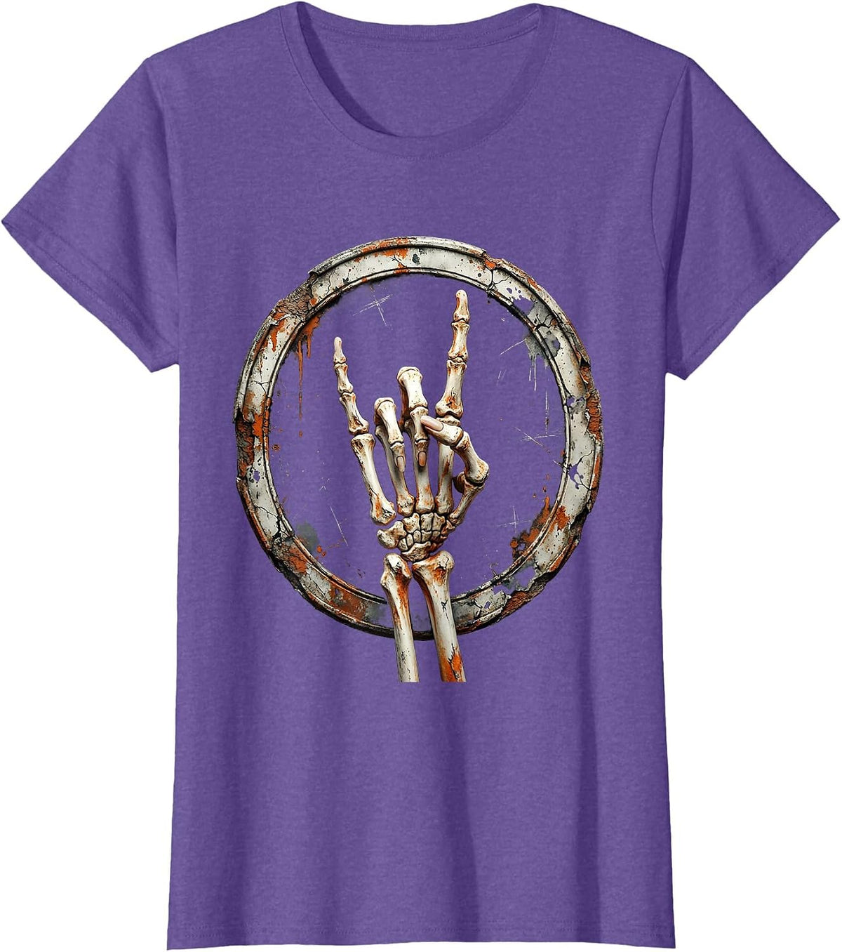 Skeletal Devil Horns Punk Rock Hand Sign T-Shirt - Purple Heather
