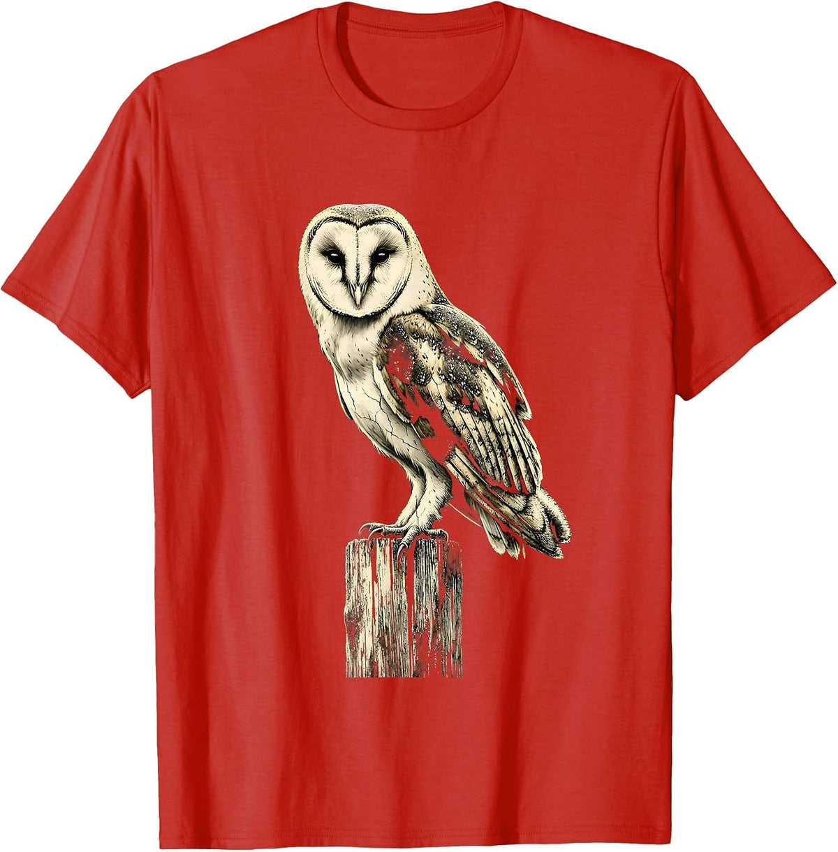 Men's Barn Owl on Fence Post Country Wildlife Design T-Shirt - Red