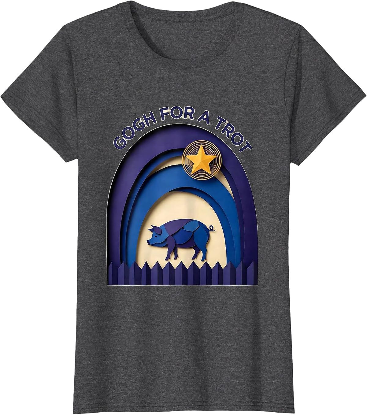 Women's Gogh For A Trot Paper Cutout Van Gogh Art Parody Animal T-Shirt - Dark Heather Grey