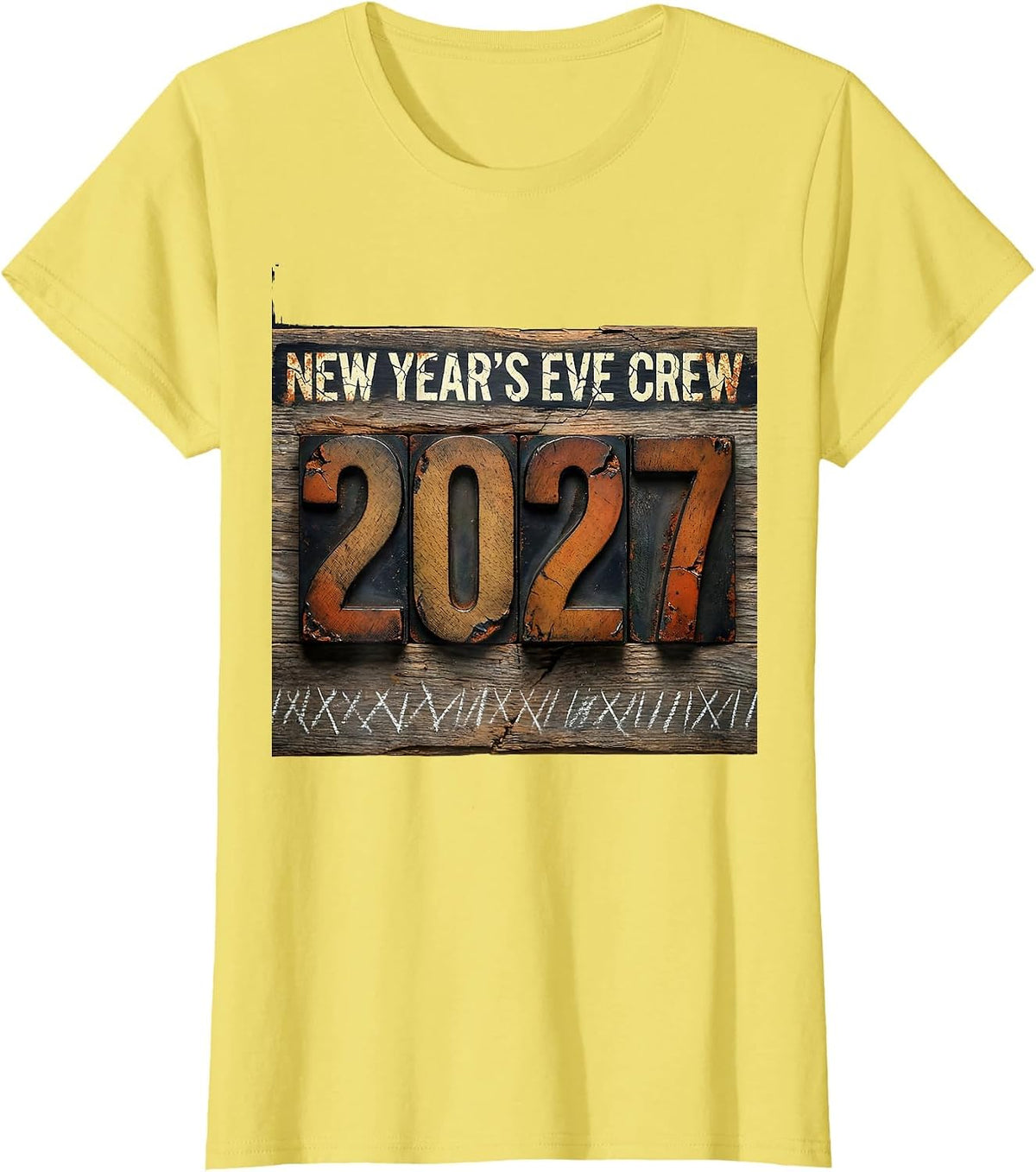 New Year's Eve Crew 2027 Distressed Family Matching Holiday T-Shirt - Lemon Yellow