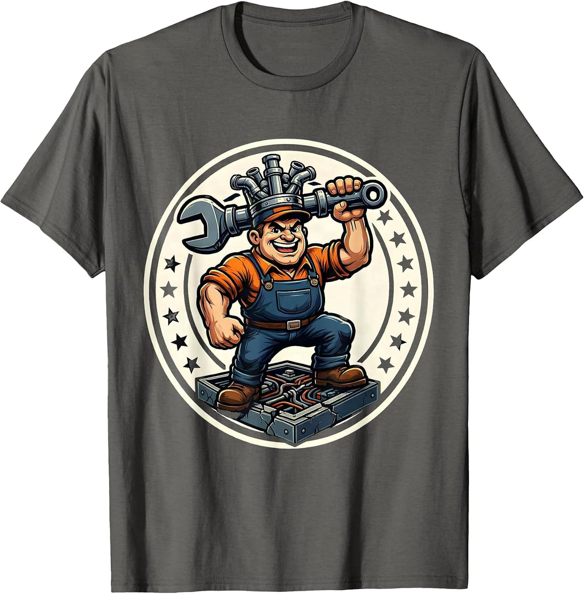 Sealed Plumber Badge Funny Pipefitter Occupation Humor T-Shirt - Asphalt Grey