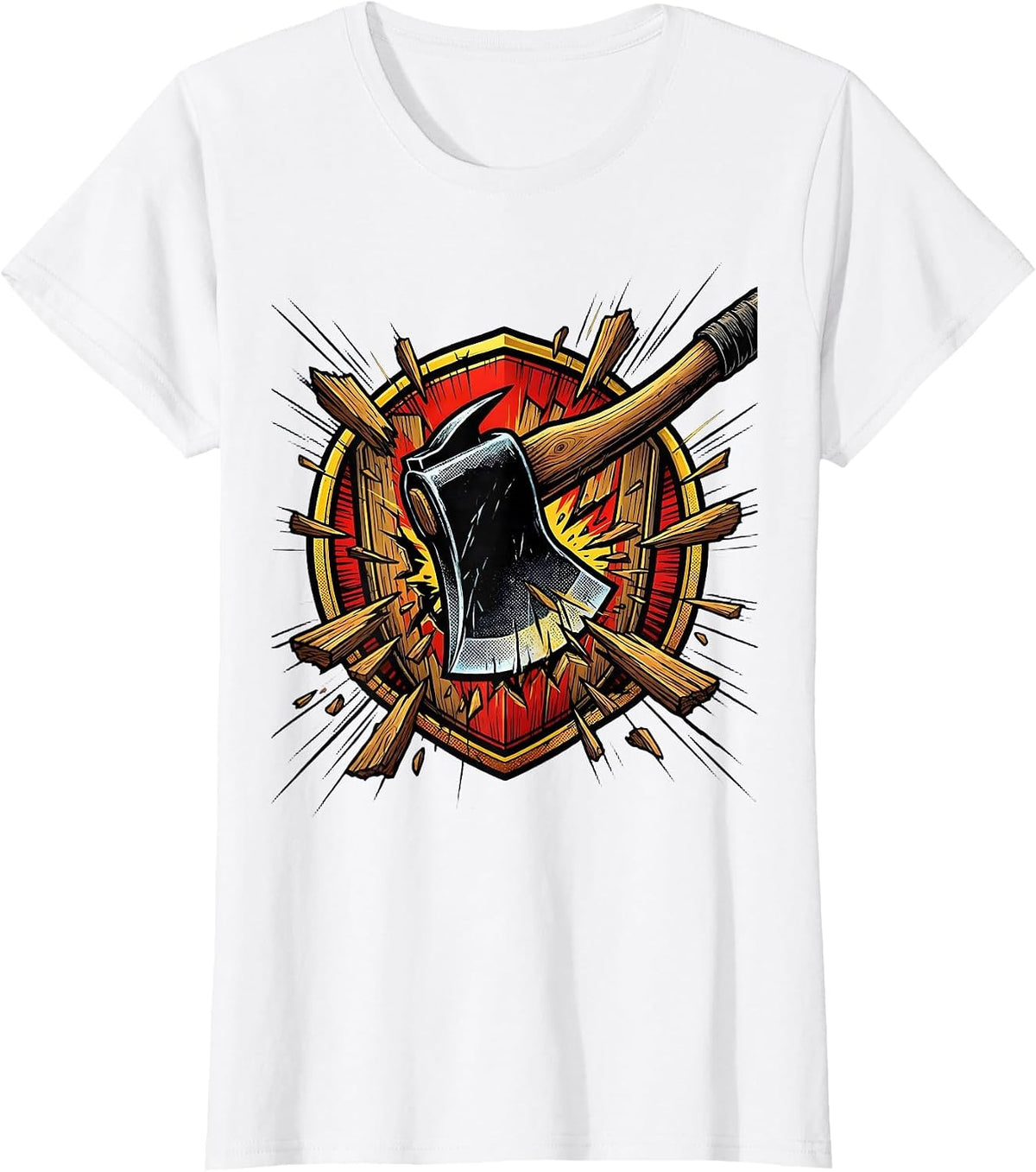 Women's Firefighter Axe Splitting Door Graphic Tee T-Shirt - White