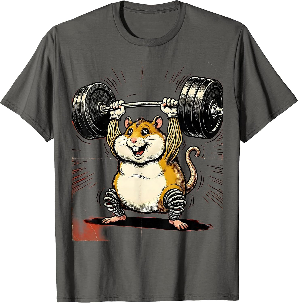 Men's Hamster Lifting Comically Oversized Barbell T-Shirt - Asphalt Grey