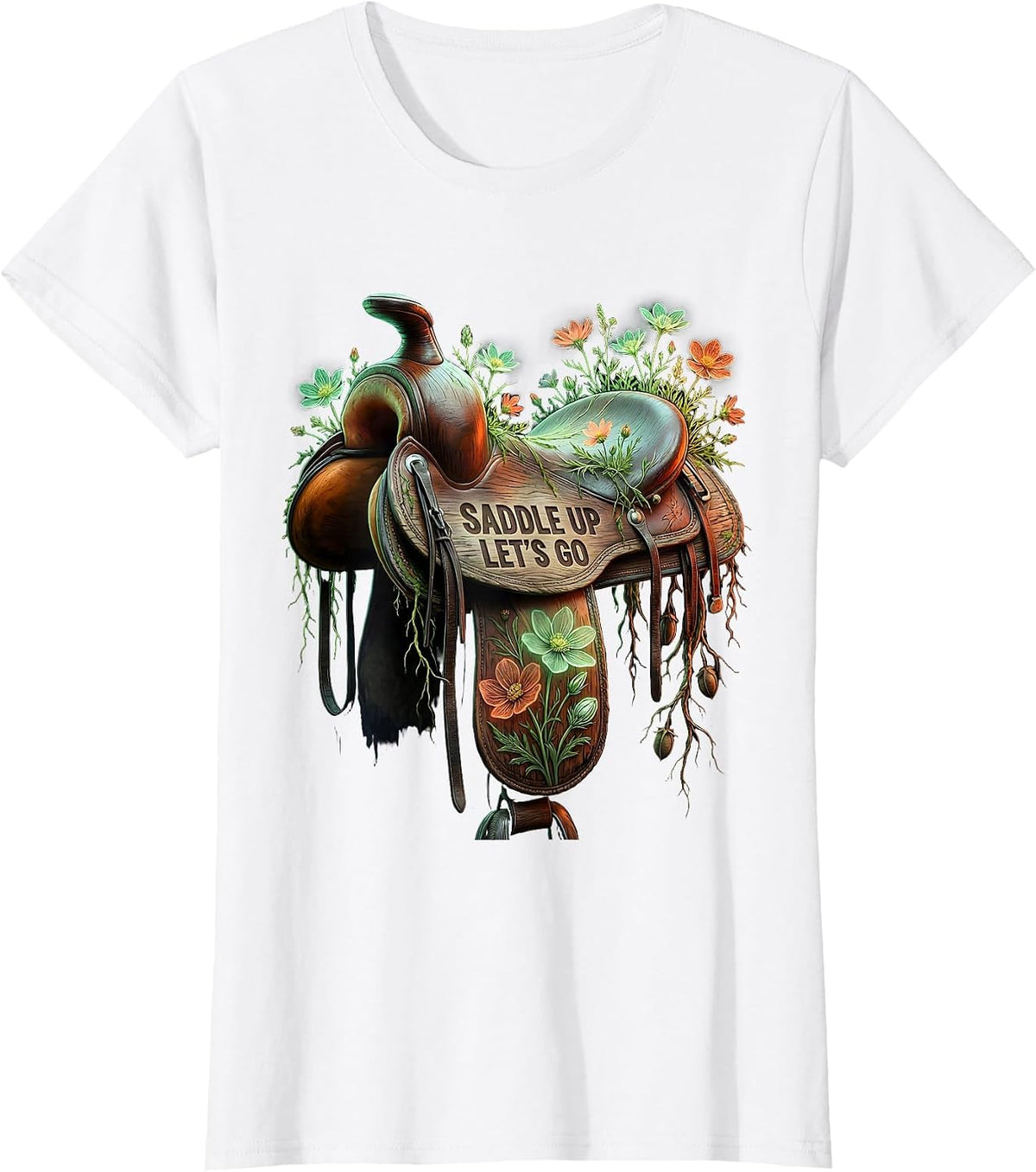 Saddle Up Lets Go Cowboy Western Design T-Shirt - White