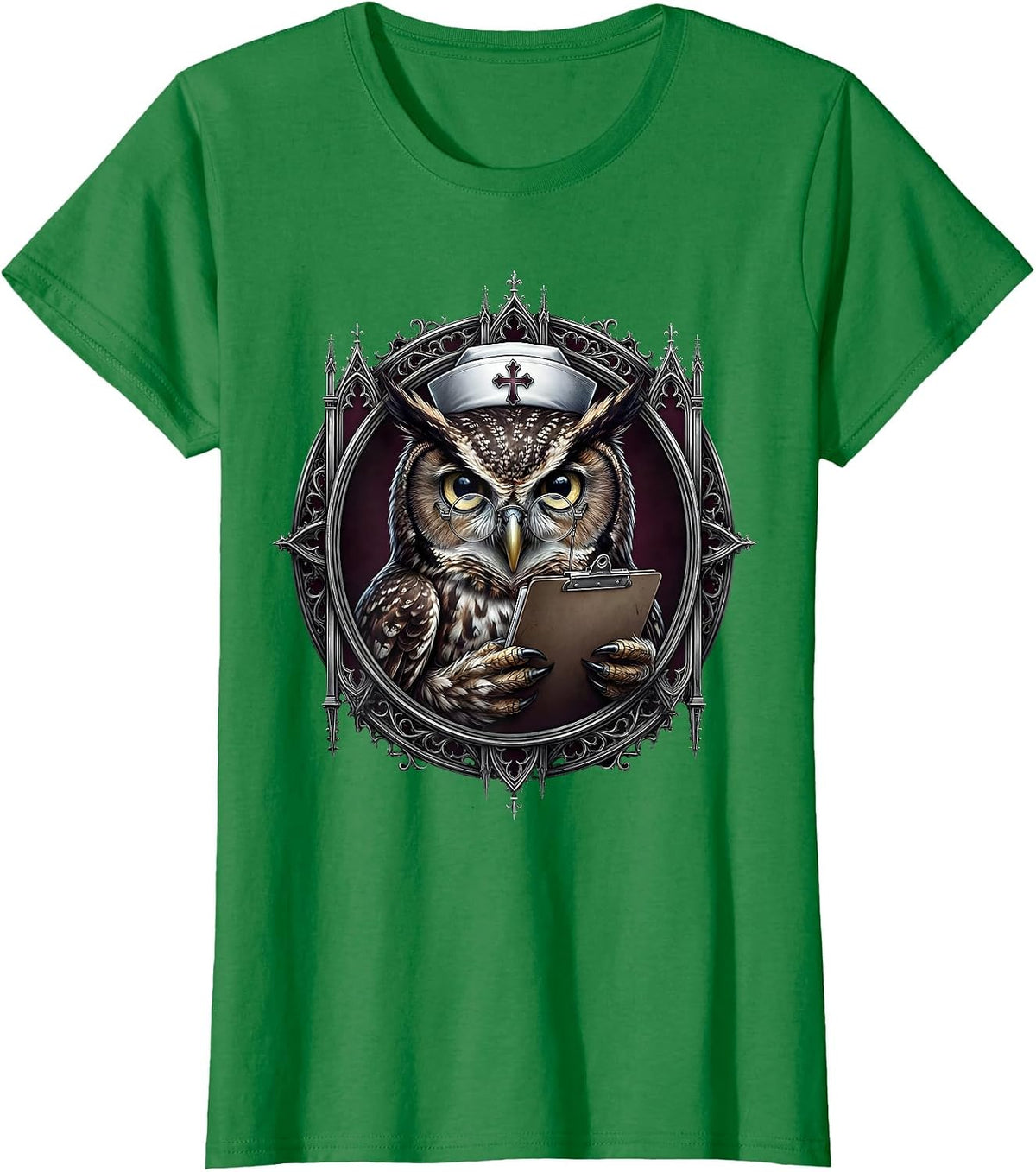 Women's Nurse Owl Halloween Costume Glasses Clipboard T-Shirt - Kelly Green