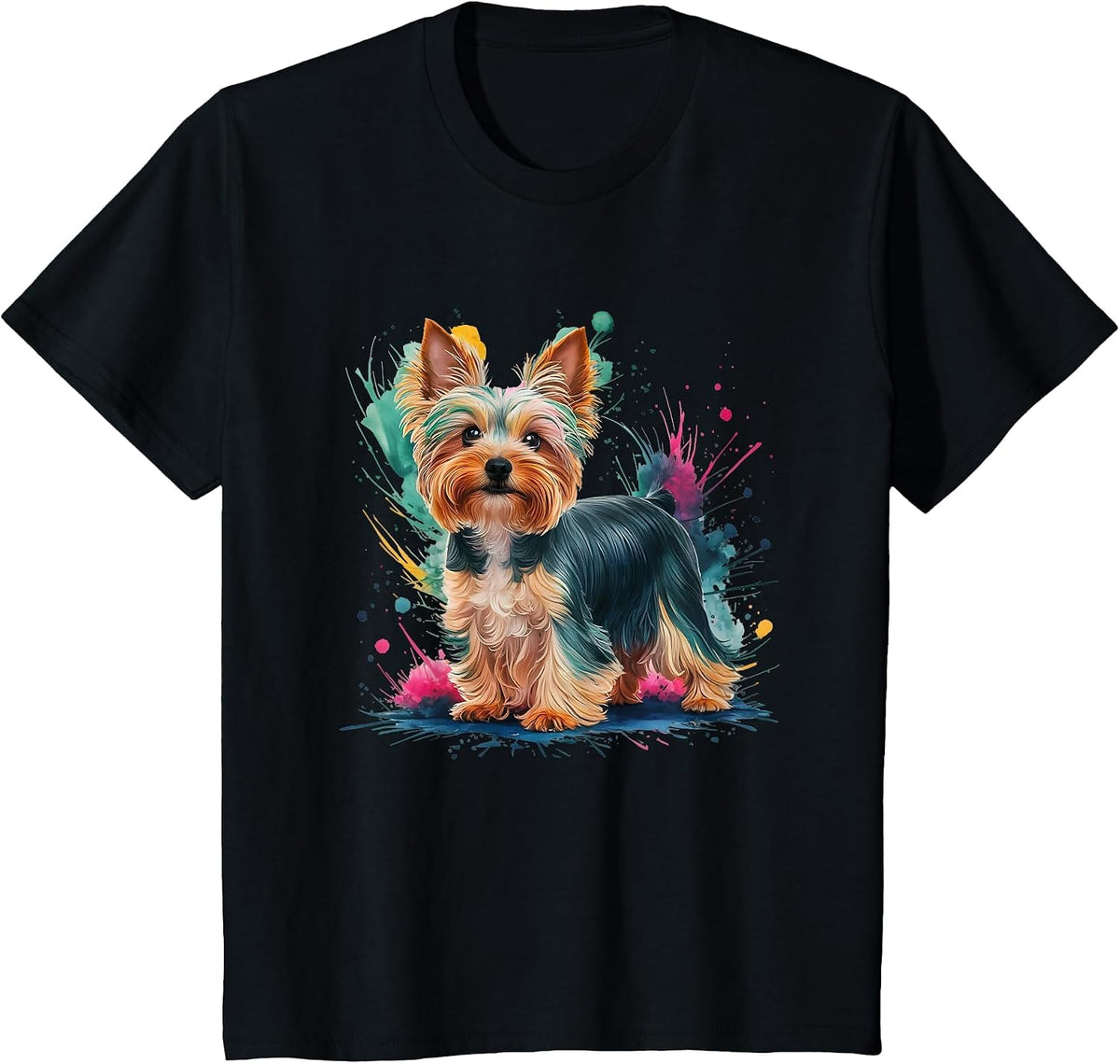 Men Woman Colorful Watercolor Yorkshire Terrier T-Shirt - Black