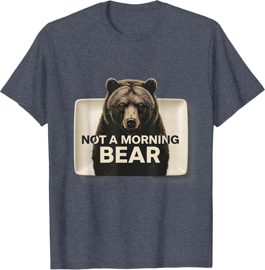 Not a Morning Bear Grumpy Bear Graphic Design T-Shirt - Heather Blue