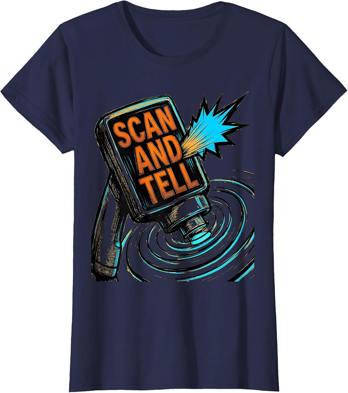 Women's Scan And Tell Comic Book Sonographer Ultrasound Tech Humor T-Shirt - Navy Blue
