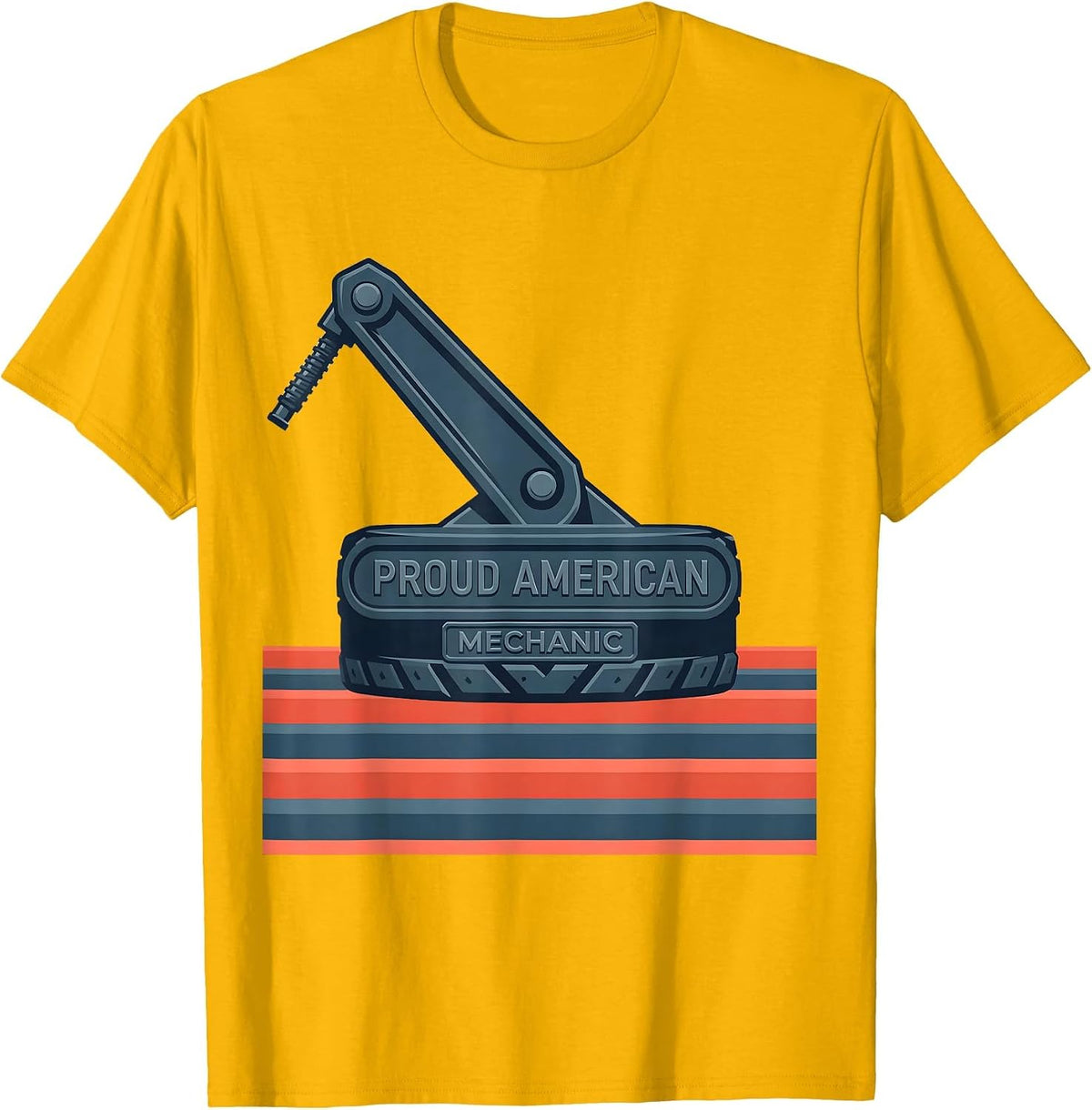 Proud American Mechanic Flat Vector Patriotic Trade Worker T-Shirt - Golden Yellow