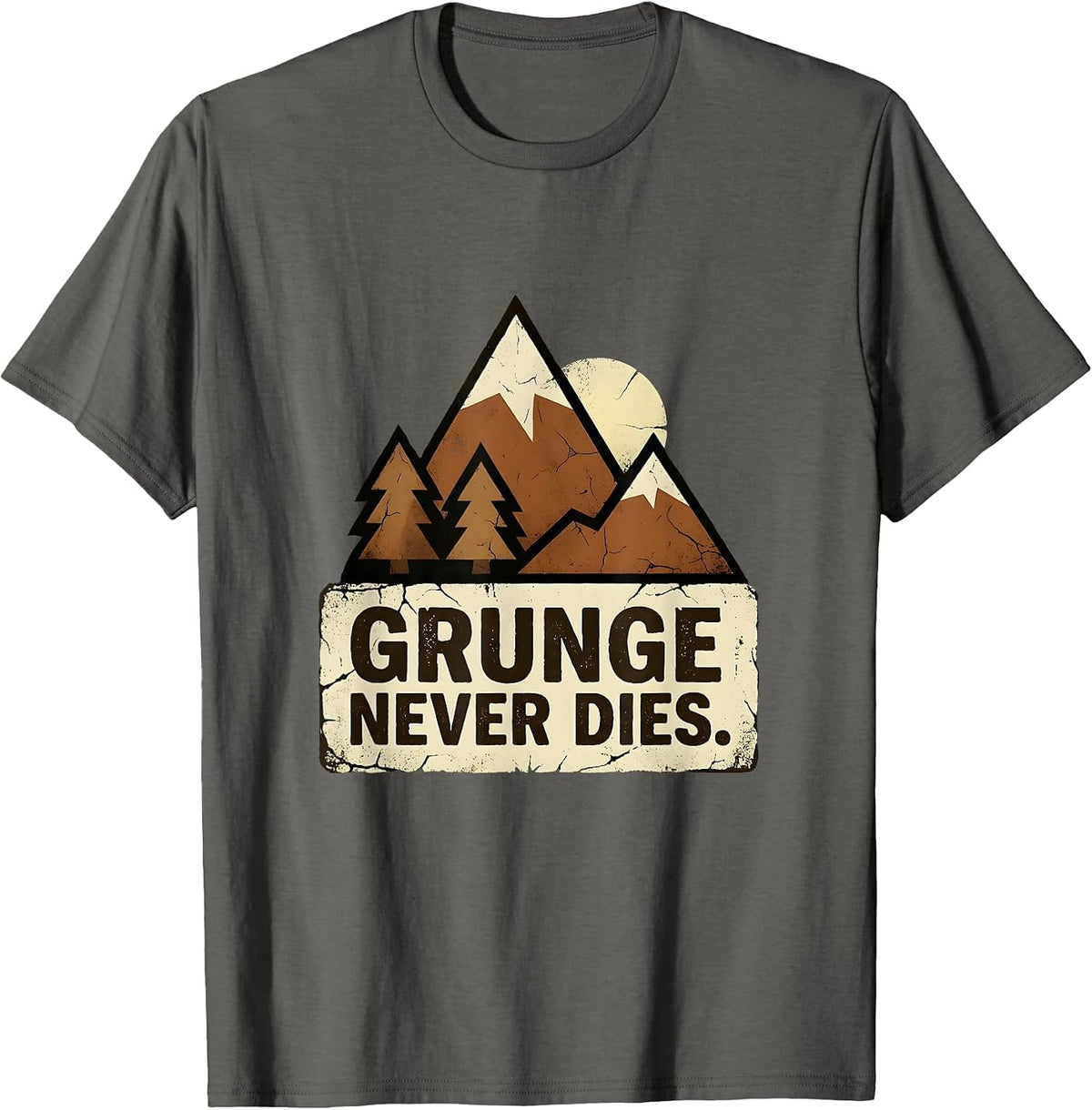Grunge Never Dies Mens 90s Rock Music Design T-Shirt - Asphalt Grey