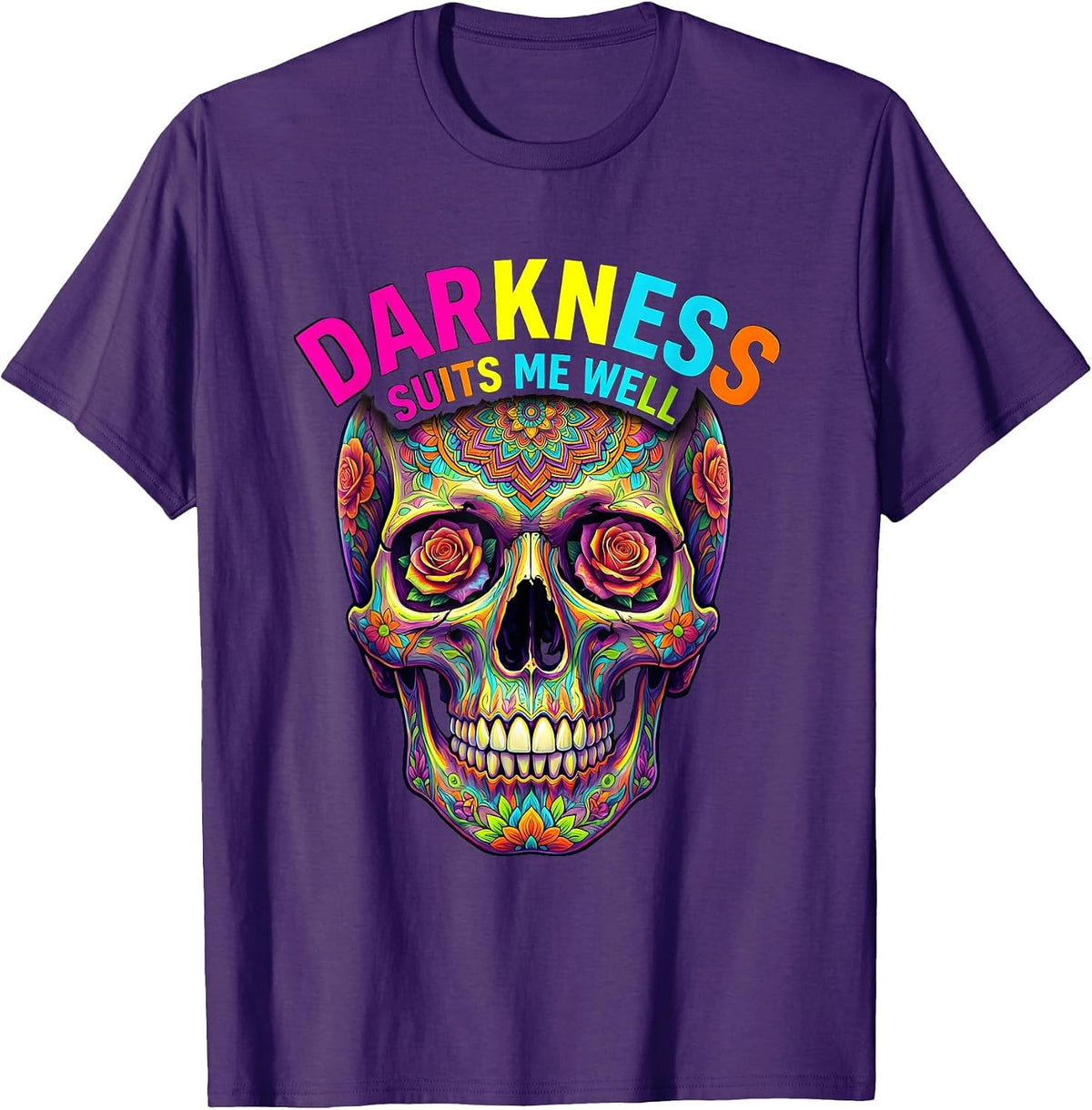 Darkness Suits Me Well Skull Gothic Design T-Shirt - Purple