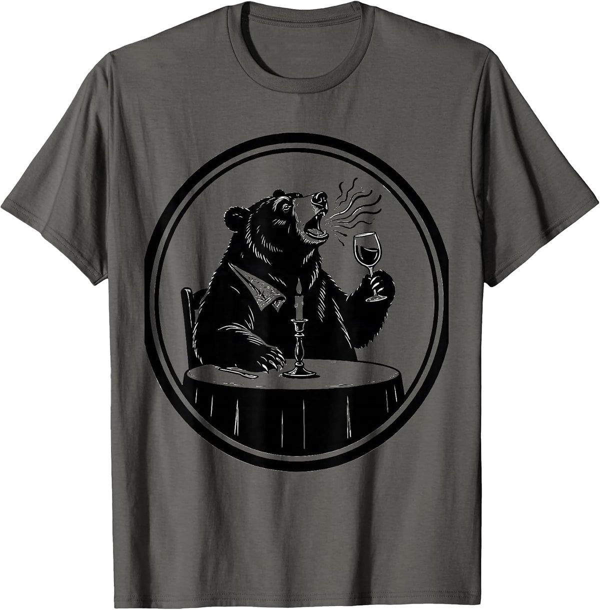 Bear Burping at Fancy Candlelit Restaurant T-Shirt - Asphalt Grey