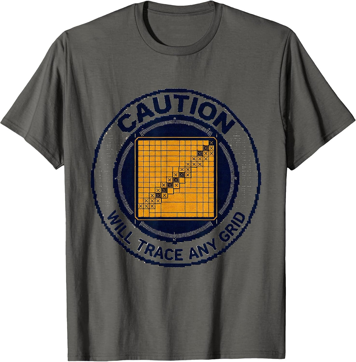 Caution: Will Trace Any Grid Funny Geography Teacher T-Shirt - Asphalt Grey