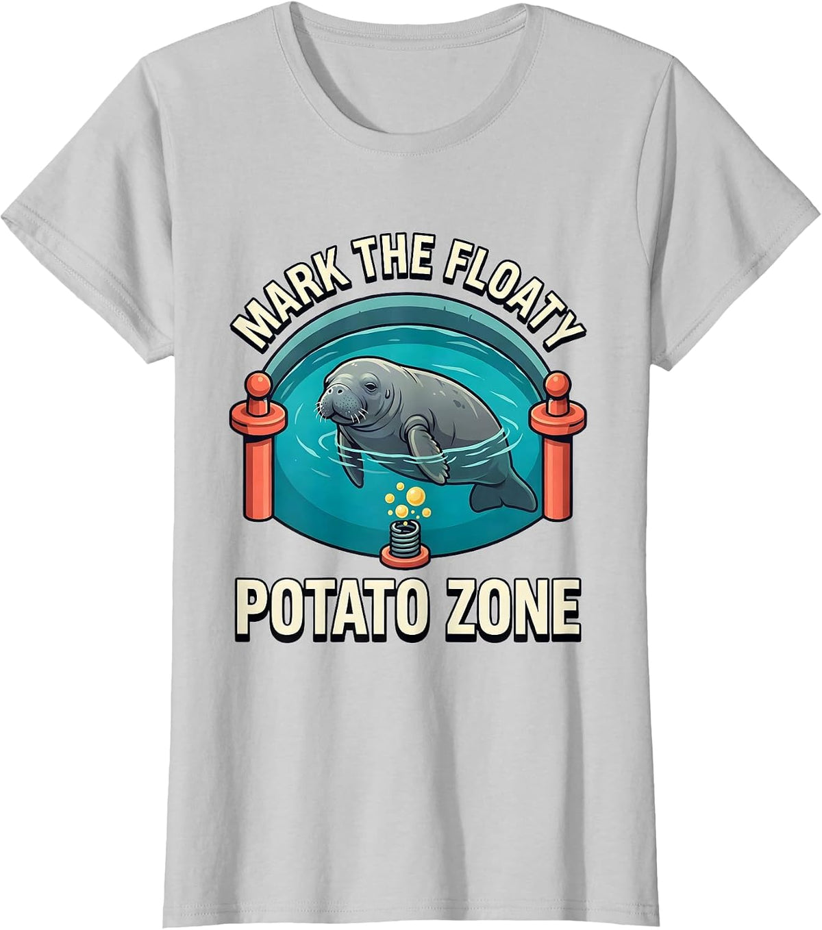 Women's Mark The Floaty Potato Zone Funny Manatee Lover Crystal T-Shirt - Silver Grey